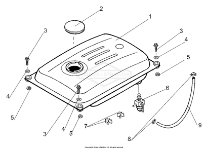 Fuel Tank Diagram and Parts List for 1952-0  Briggs and Stratton Generator